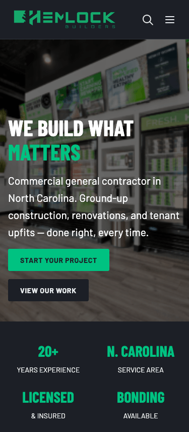 Hemlock Builders website screenshot